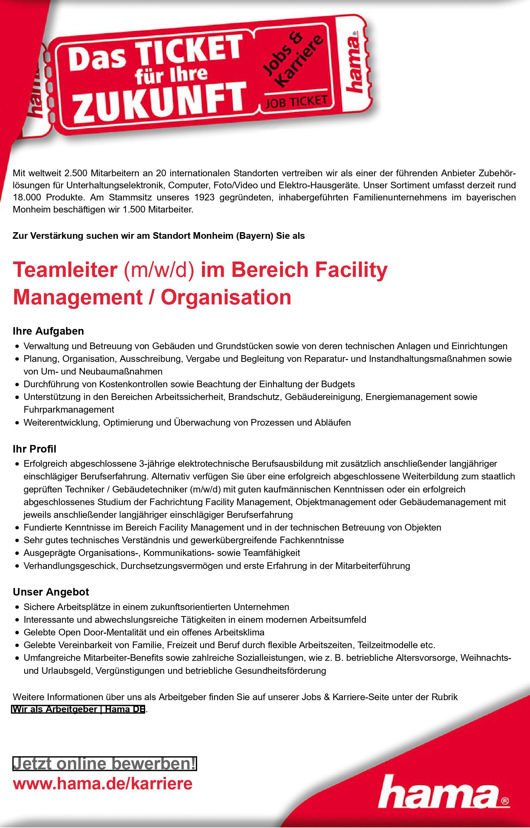 Teamleiter im Bereich Facility Management / Organisation m/w/d