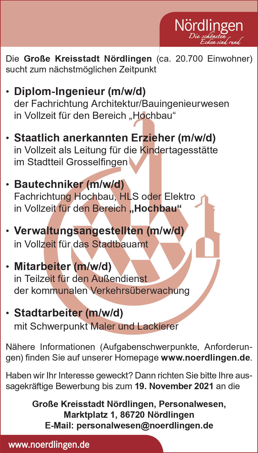 Offene Stellenangebote der Großen Kreisstadt Nördlingen