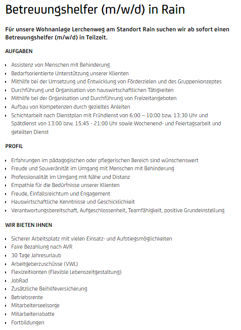 Betreuungshelfer (m/w/d) in Rain