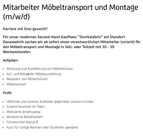 Mitarbeiter Möbeltransport und Montage (m/w/d)