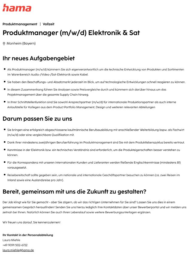 Produktmanager (m/w/d) Elektronik & Sat