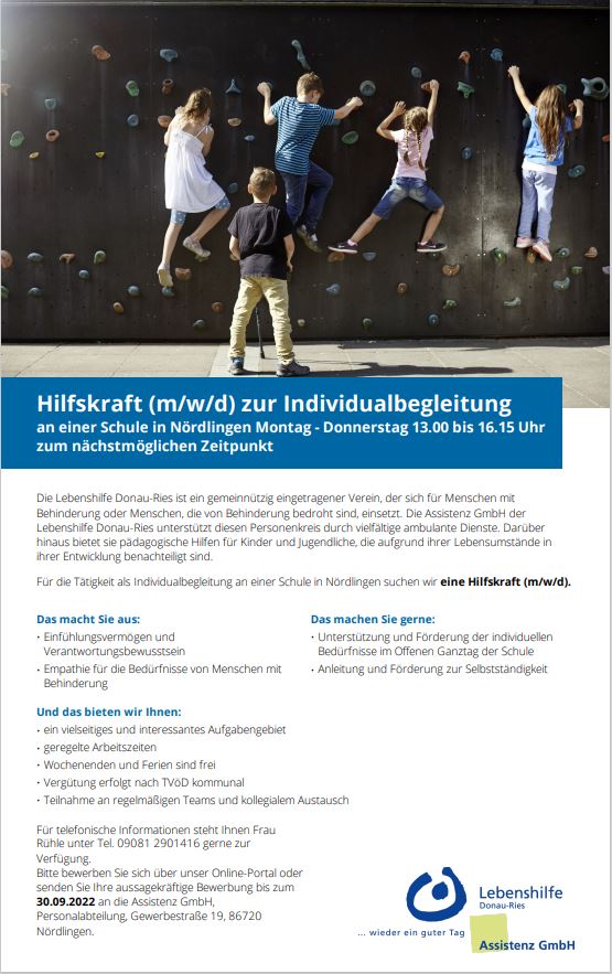 Hilfskraft (m/w/d) zur Individualbegleitung