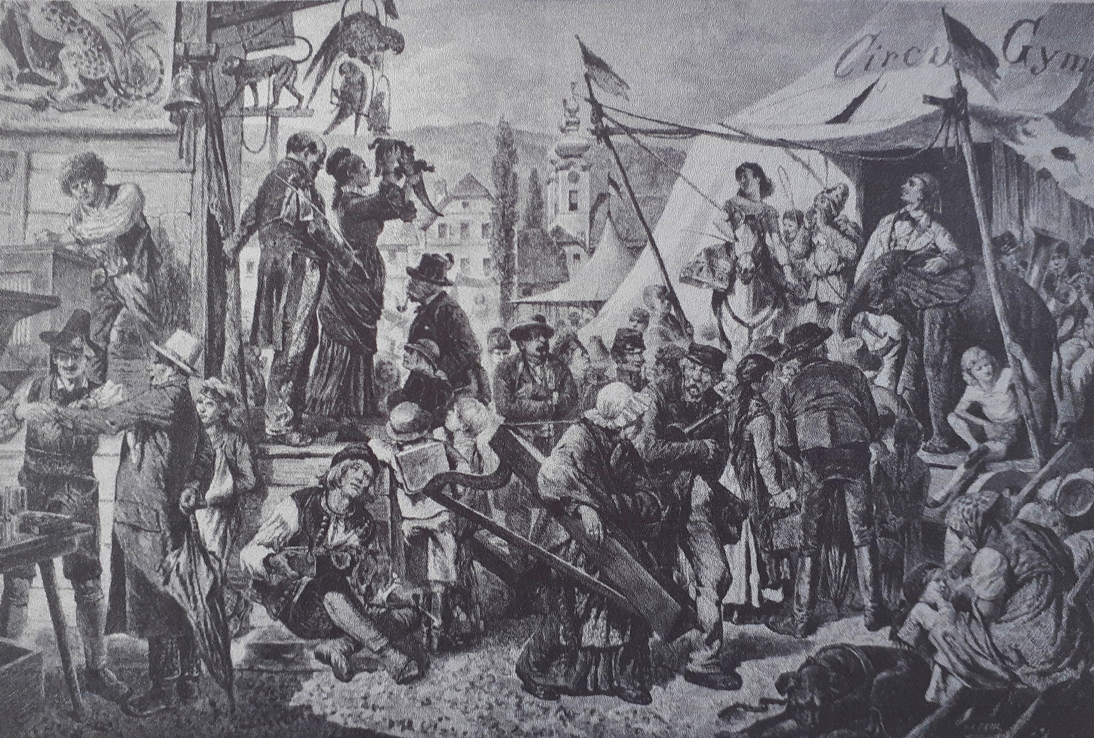 Schwarz weißes Bild vom Oettinger Jahrmarkt aus 1890