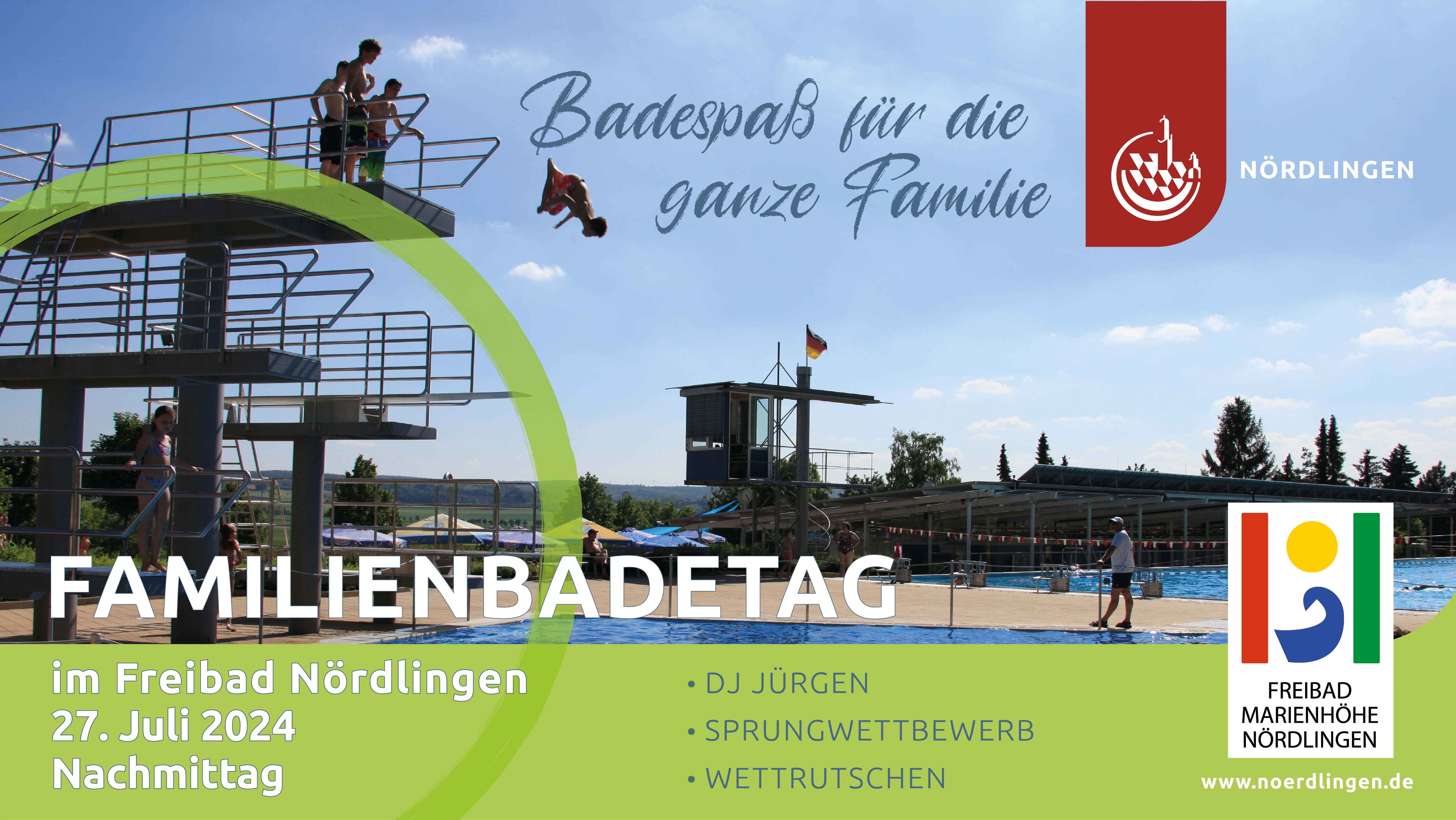 Hier sieht man die Einladung zum Familientag im Freibad Nördlingen.