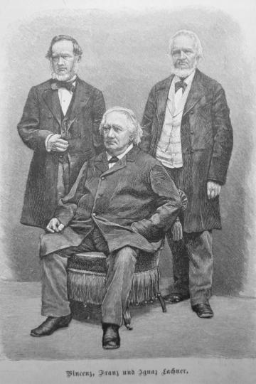 Ein Holzstich der drei Brüder, der nach einer Fotografie gefertigt wurde, die 1891 in der Illustrierten „Die Gartenlaube“ erschienen war.