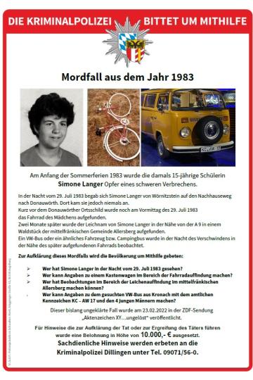 Fahndungsplakat Fall Simone Langer