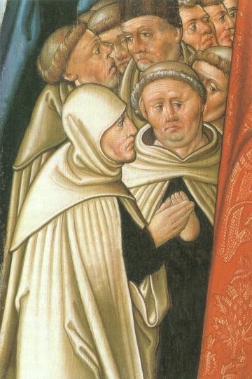 Zu sehen ist ein Fragment vom ehemaligen Geschlachtwanderaltar aus St. Salvator worauf Kaspar Kantz zu erkennen ist. 