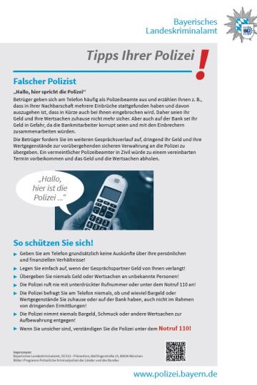 Das Bayerische Landeskriminalamt gibt Tipps, wie man sich vor falschen Polizisten schützt.