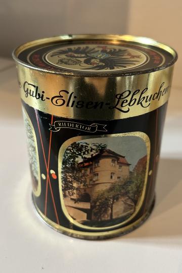 Gubi-Lebkuchendose mit Motiven aus Donauwörth. Die Dose stammt wahrscheinlich aus den 60er-Jahren. 