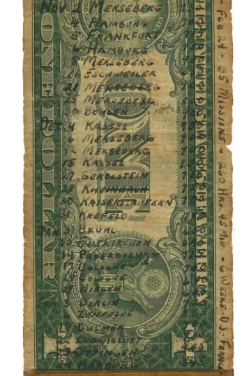 Als Punkt 23 ist auf diesem Dollarschein Oettingen als Angriffsziel notiert.