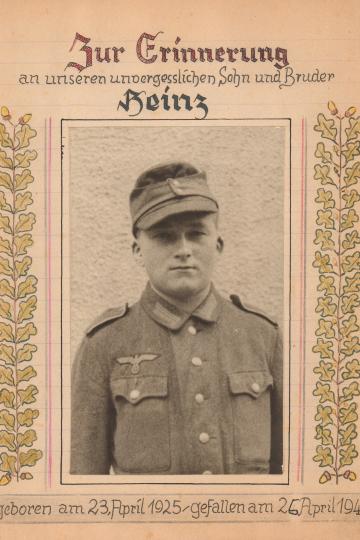 Titelseite des von Karl Ehrentreich gestalteten Erinnerungsbuchs an seinen Sohn Heinz (1925-1944).