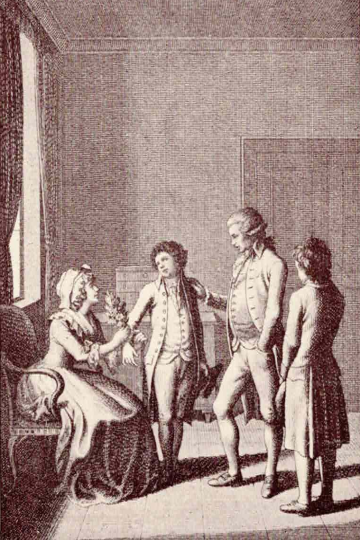 Minchen überreicht Bronner in Anwesenheit ihres Ehemannes einen Strauß mit Rosmarin und Zitrone.