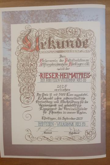 Urkunde Rieser Heimatpreis 2025
