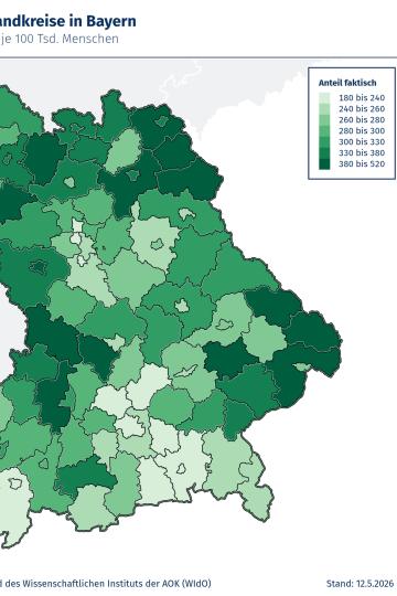 Die Bayernkarte zeigt, wie unterschiedlich hoch die Herzinfarktraten in den Landkreisen und kreisfreien Städten im Freistaat sind.