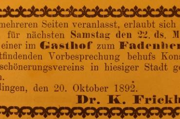 Anzeige_Verschönerungsverein_Einl. z. Gründungsbespr. am 22. Okt. 1892_Nördl. Anzeigebl. 21.10.1892