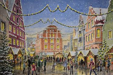 Gemälde romantischer Weihnachtsmarkt Donauwört