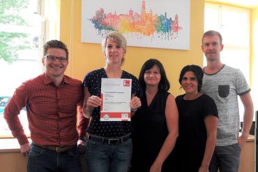 Das Team der Tourist-Information Nördlingen (v.l.n.r.) – David Wittner, Bettina Walter, Katja Schwarz, Sarah Wörz, Johannes Hafner