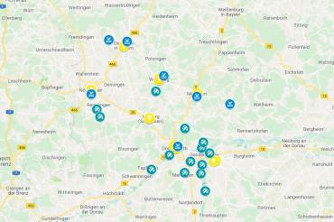 Karte der Eisdielen, Freibäder und Badeseen in der Region