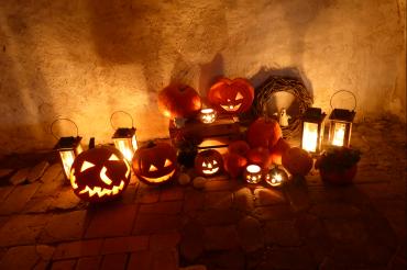 Das Bild zeigt Kürbisse aus der Kürbislichterführung auf Schloss Harburg