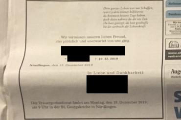 Falsche Todesanzeige
