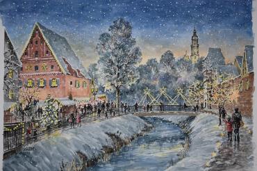 Ansicht des Romantischen Weihnachtsmarktes von Christ Knitl, Aquarell, 2019.