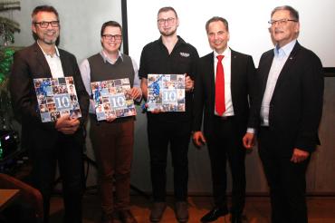 Das Bild zeigt die Jubilare Karl-Heinz Lantzsch, Bernhard Durst und Daniel Luncz und die Geschäftsleitung Frank Söder und Frank Kutzschbach.