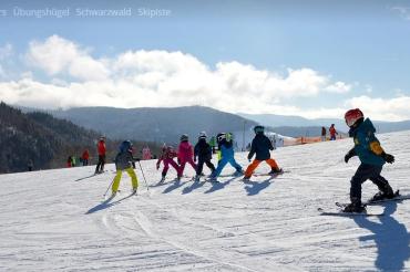 Das Bild zeigt einen Skikurs.