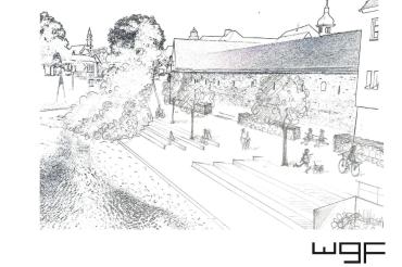 Das Bild zeigt eine Skizze der neuen Uferpromenade in Donauwörth. 