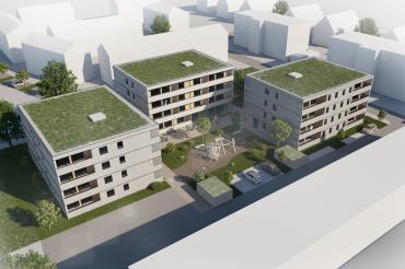 Computergrafik von drei Mehrfamilienhäusern