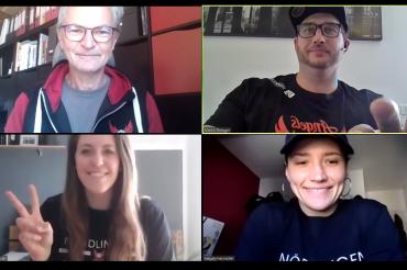 So werden in Corona-Zeiten Verträge unterzeichnet, oben die sportliche Leitung mit Kurt Wittmann (links) und Martin Fürleger, unten die beiden Kapitäne Laura Geiselsöder (links) und Magaly Meynadier.