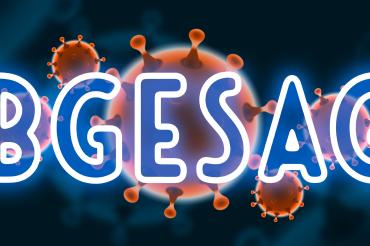 Schriftzug "Abgesagt" vor stilisierten Viren