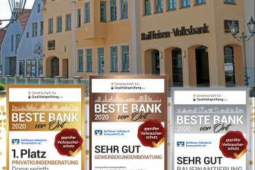 Die Raiffeisen-Volksbank Donauwörth eG trägt den Titel „Beste Bank vor Ort“. 