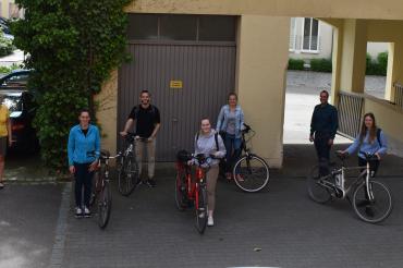 Christiane Kickum, Stadtmarketing Donauwörth, Verena Tichy, Markus Wagner, Joanne Lange, Ina Voshage und Luisa Müting vom Projektteam der Professur für Regionale Geographie, sowie Andreas Reiner, Radverkehrsbeauftragter Stadt Donauwörth. 