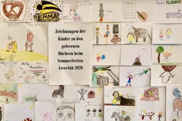 Das Bild zeigt die Zeichnungen der Kinder zu den gelesenen Büchern