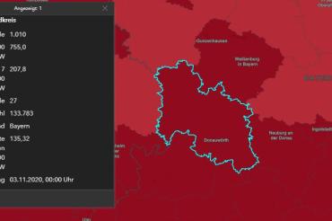 Screenshot der Karte des Robert Koch Instituts. 