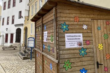 Das Bild zeigt die Aktionsbude in der Wemdinger Innenstadt.