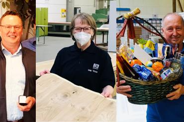 Die drei Mitarbeiter*innen die in den Ruhestand verabschiedet wurden. 