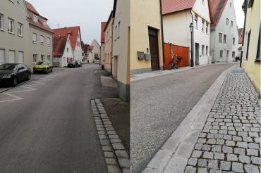 Zwei Straßenzüge in Nördlingens Altstadt im Vergleich