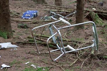 Das Bild zeigt illegale Müllablagerungen im Wald.