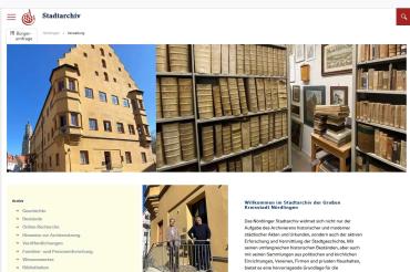 Die neue Homepage des Nördlinger Stadtarchivs.
