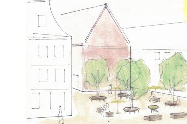 Eine Skizze zeigt, wie die Rückseite des neue Tanzhaus gestaltet werden könnte. 