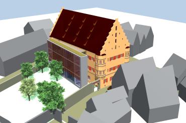 Computeranimation Hallgebäude Nördlingen mit Erschließungstrakt