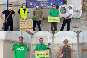 Auf dem Bild zu sehen (von links): David Reitsam und Thomas Rebele von Friday vor Future Donauwörth, Bundestagskandidat Stefan Norder, Bürgermeister Albert Riedelsheimer, und Winfried Schenk (Solarförderverein Donau-Ries) sowie Stadträtin Bärbel Stahl (unten rechts).