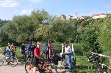 v.r. Organisatoren Karl Mehl und Dr. Maiken Winter, Karl-Heinz Feldner (ADFC), Hanno Sombach (ÖDP), Harald Dähne und Peter Hanisch (ADFC), Johannes Thum (ÖDP) und Wolfram Wegele (Weltladen Nördlingen) 
