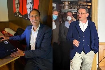 Fotocollage mit sitzendem Christoph Schmid und stehendem Ulrich Lange