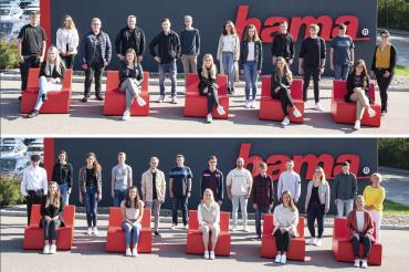 Auf dem Bild sieht man die 33 neuen Azubis und Studis bei Hama.