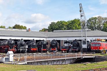 Dampflokomotiven im Bayerischen Eisenbahnmuseum in Nördlingen.