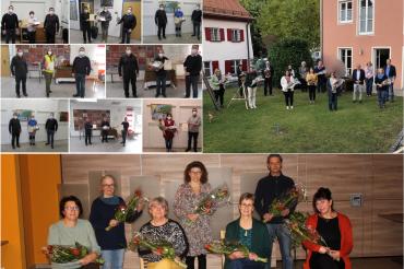 Das Bild zeigten links oben die JubilarInnen der Donau-Ries-Werkstätten, oben rechts die Geehrten aus den Wohnheimen und unten die langjährigen Mitarbeitenden, die seit mehr als zwei Jahrzehnten für den Verein tätig sind. 