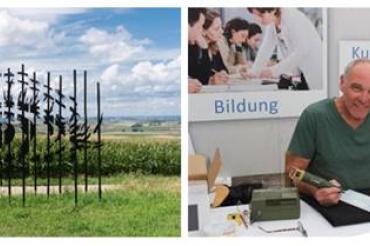 Das Bild zeigt das Kunstwerk „Blick ins Ries“ von Wolfgang Balzer (rechts)