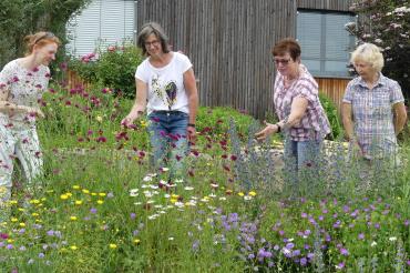 Doris Leupold (v. re.), Rosa Schreiber, Maria Dunz und Martina Oswald vom Gartenbau-Verein Tagmersheim-Blossenau  freuen sich, dass ihr Projekt bei der Bayerischen Vielfaltsmeisterschaft im Finale steht.